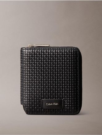 Calvin Klein Mens Embossed Woven Zip Billfold Wallet - Black