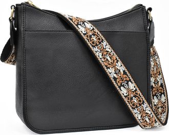 Generic Womens Crossbody Shoulder Bag, Brown PU Leather with Adjustable Wide Decorative Strap, Multiple Pockets, Retro Style Handbag (Black)