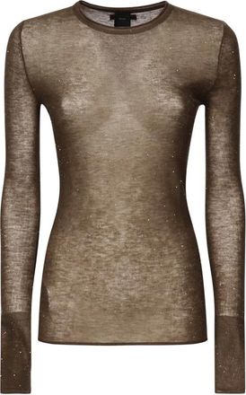 Pinko Bruine trui met lange mouwen - Dames - Ronde hals truien - Bruin - XS - Wol - Truien & Vesten