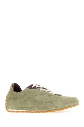 Bottega Veneta Womens Sage Green Suede Orbit Flash Sneakers Beigebordeaux
