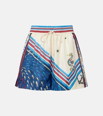 Alemais Al&eacute;mais Apollo printed silk satin shorts