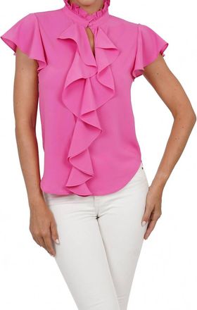 Love Token Trixie Cascade Ruffled Sleeve Blouse In Hot Pink