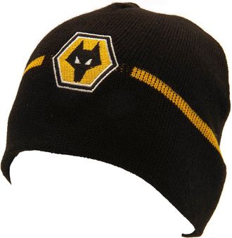 Generic Official Wolves Fc Black Crested Beanie with a Gold Band
