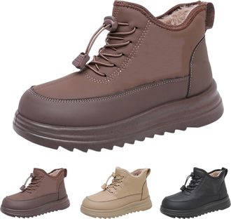 Generic Women Slip-On Snow Boots Thick Warm Faux Fur Lined Ladies Winter Snow Boots with Adjustable Lace-Up Casual Comfortable Anti-Slip Rubber Short Booties 