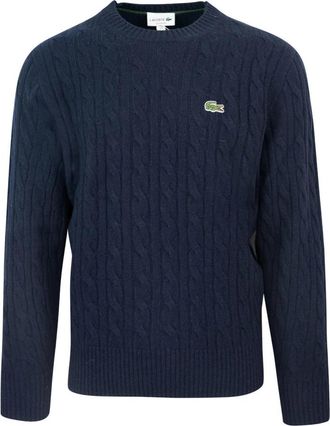 Lacoste Blauwe Finezza Trui 100% Wol - Heren - Ronde hals truien - Blauw - L - Wol - Truien & Vesten