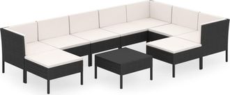 vidaXL 10 Pcs Garden Lounge Set Con Vime Pe Negro