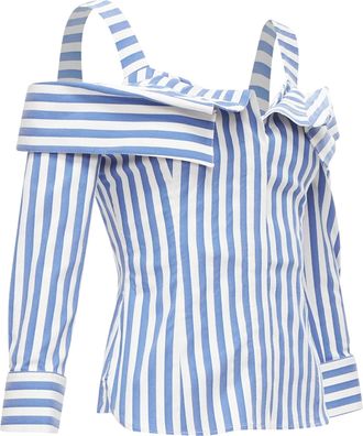 Monse Striped Cold Shoulder Corseted Cropped Sleeve Top