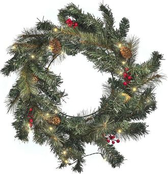 Beliani Corona De Navidad Verde Material Sint&eacute;tico Led 60 Cm Accesorio Interior Tenala