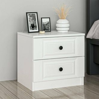 Dmora Dmora - Mesa De Noche Leonis, C&oacute;moda Baja, Mesilla De Noche, Estante De La Cama, 72x42 H77 Cm, Blanco