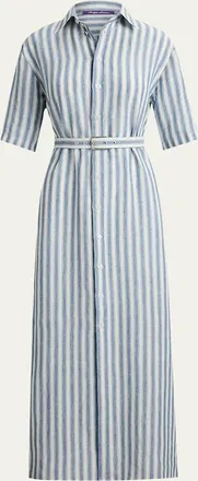 Ralph Lauren Collection Carol Striped Linen Day Dress