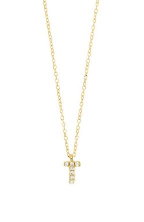 Bony Levy Icon Pavé Diamond Initial Pendant Necklace in 18K Yellow Gold - T at Nordstrom