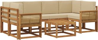 vidaXL Conjunto De Sof&aacute;s De Exterior 7 Uds. Natural Y Beige Poli&eacute;ster Vidaxl