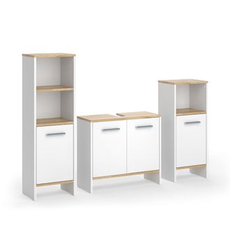 Vicco Conjunto De Muebles De Ba&ntilde;o Karli, Roble Blanco/dorado, 3 Piezas