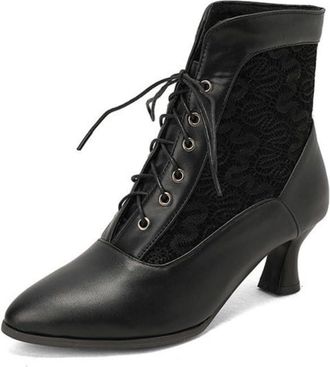 Generic Womens Classic Oxford - Style Ankle Boots, Leather & Elegant Heel,Black,13 UK