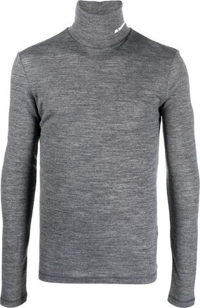 Jil Sander logo-print roll-neck jumper - men - Polyester/Virgin Wool - M - Grey