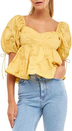 English Factory Textured Cotton Babydoll Top in Mustard at Nordstrom, Size X-Small