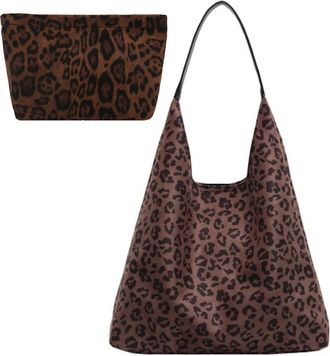 Generic Suede Leopard Print Shoulder Bag for Women, Slouchy Vintage Large Capacity Handbag, Soft Comfortable Casual Underarm Bag