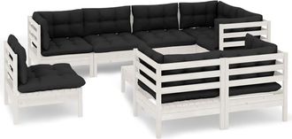 vidaXL Muebles De Jard&iacute;n 9 Pzas Con Cojines Blanco Madera Maciza Pino Vidaxl