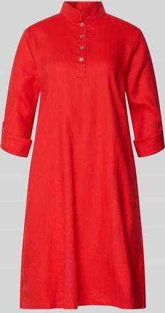 Christian Berg Leinenkleid mit Stehkragen und kurzer Knopfleiste in Rot, Gr&ouml;&szlig;e 34