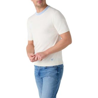 Robert Talbott Gibson Cotton Cashmere Short Sleeve Crewneck Sweater in White/blue at Nordstrom, Size Xx-Large