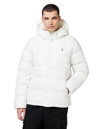 Calvin Klein Mens Nylon Zip Off Puffer Jacket with Hood, White (Bright White), XL