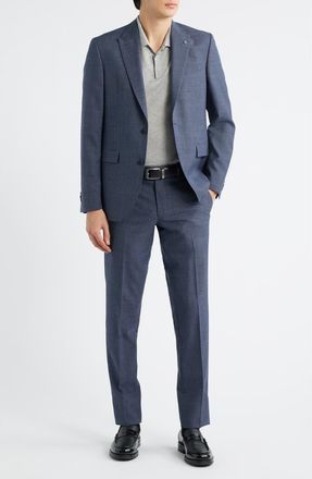 AllSaints Rawdon Slim Fit Mid Blue Wool Tick Weave Peak Lapel Suit at Nordstrom, Size 36 Regular
