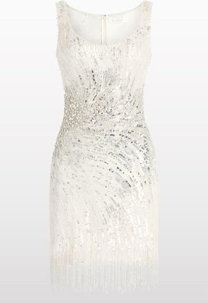 Jenny Packham Noella Sequined Embellished Fringed Mini Dress in Ivory at Nordstrom, Size 14 Uk