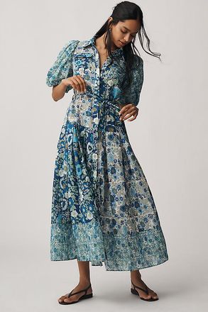 Alemais Sacha Puff-Sleeve Midi Shirt Dress