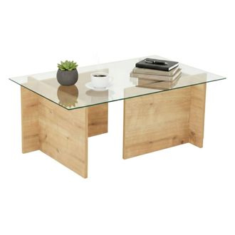 Dmora Mesa De Caf&eacute; Asellus, Mesa De Centro Baja, Revistero Para Sof&aacute;, Estante De La Sala De Estar, 105x65h40 Cm, Roble, Con Embalaje Reforzado - Dmora