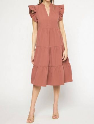 Entro Ruffled Pocket Tiered Midi Dress In Cinnamon