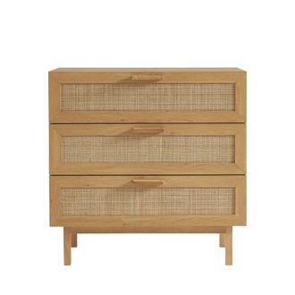 DRAWER C&oacute;moda de 3 cajones de madera y ca&ntilde;izo L85cm - Madera clara