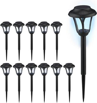 Relaxdays Relaxdays Solar Lights, Set of 12, Classic Design, Pathway Lighting, with Twilight Sensor, 39x11 cm, Ground Spike, Black