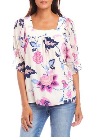 Karen Kane Print Ruffle Cuff Square Neck Top in Ivory Print at Nordstrom, Size Small