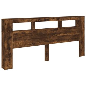 Berkfield Home LED Headboard Smoked Oak 220x18.5x103.5 cm Engineered Wood in Brown