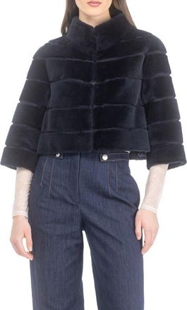 Gorski Genuine Shearling Cropped Bolero with Cropped Sleeves in Navy at Nordstrom, Size X-Large