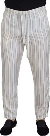 Dolce & Gabbana White Stripes Silk Lounge Trouser Mens Pants