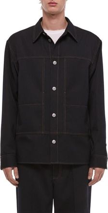 Helmut Lang Wool Gabardine Trucker Shirt Jacket in Navy Melange at Nordstrom, Size Xx-Large