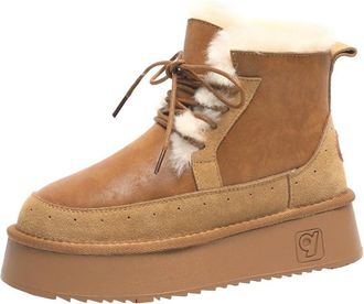 Generic Women snow boots with thick soles and straps cotton shoes with thick velvet waterproof and anti slip versatile short boots (Khaki,4.5)