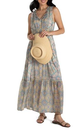 Liverpool L.A. Floral Paisley Smock Waist Maxi Dress in Citron Multi at Nordstrom, Size X-Large