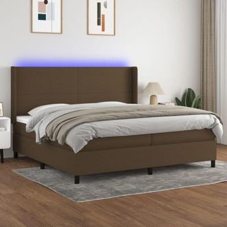 vidaXL Vidaxl - Cama Box Spring Colch&oacute;n Luces Led Tela Marr&oacute;n Oscuro 200x200 Cm