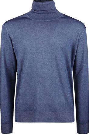Altea Fine-Knit Blue Virgin Wool Turtleneck Sweater