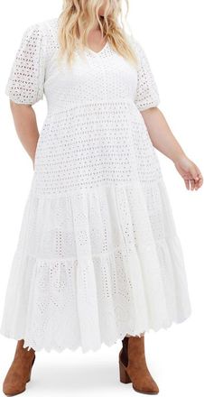 City Chic Melody Eyelet Embroidered Maxi Dress in Ivory at Nordstrom