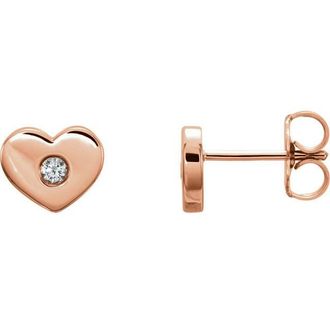 Pompeii3 14K Rose Gold Diamond Solitaire Heart Studs High Polished 7mm