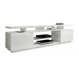 Mirjan24 Mobilier1 - Mobile porta tv Charlotte 138, Bianco + Bianco lucido, Il numero di porte: 0, Numero di cassetti: 0, 180x56x40cm, led: Senza
