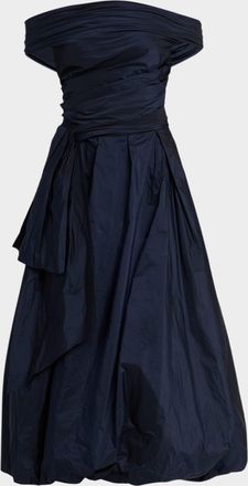Talbot Runhof Taffeta Off-Shoulder Midi Dress