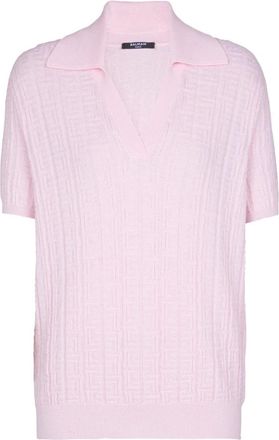 Balmain Monogram knit polo - Dames - V-hals truien - Roze - 2XS - Wol - Truien & Vesten