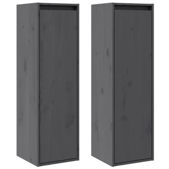 vidaXL Vidaxl - Armarios De Pared 2 Uds Madera Maciza Pino Gris 30x30x100 Cm