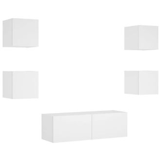 Berkfield Home Modern 5 Piece TV Wall Cabinets with LED Lights White