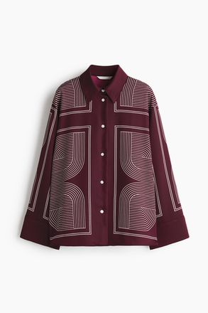 H&M Oversized Twillbluse - Weinrot/Gemustert