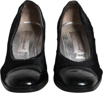 Dolce & Gabbana Black Leather Block Heels Pumps Womens Shoes (Pre-Owned)